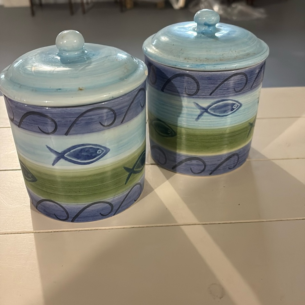 Blue and Green Fish Ceramic Bathroom Set